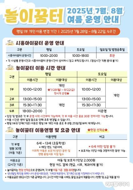 시흥도시공사 시흥아이꿈터, ‘놀이꿈터’ 여름맞이 평일 1부 운영 변경 안내