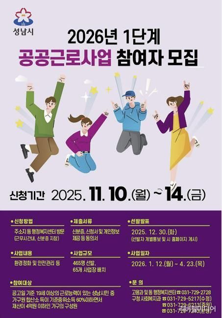 성남시 2026년 1단계 공공근로사업 홍보 안내문