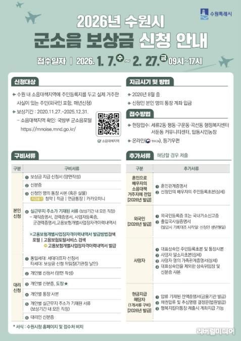 2026년 군소음 피해보상금 신청 안내문